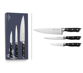 Sabatier International Hercules 3-delers knivsett: Kontorkniv 9 cm + Allroundkniv 12 cm + Kokkekniv 20 cm