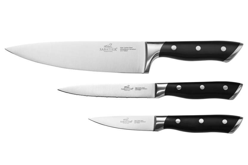 Sabatier International Hercules 3-osainen veitsisarja: toimistoveitsi 9 cm + yleisveitsi 12 cm + kokkiveitsi 20 cm