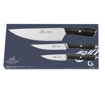 Sabatier International Pyxis Office -veitsisarja, 3-osainen: 9 cm, 12 cm yleisveitsi ja 20 cm kokkiveitsi