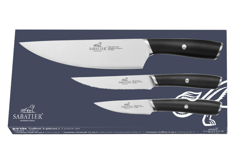 Sabatier International Pyxis Office knivset med 3 delar: 9 cm, 12 cm universalkniv och 20 cm kockkniv