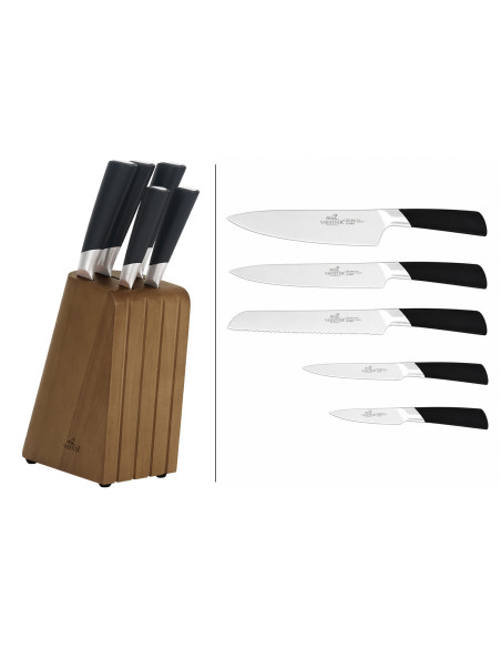 Bloque de cocina «Sabatier International Auckland», fabricado en pino y madera de caucho + 5 cuchillos Draco