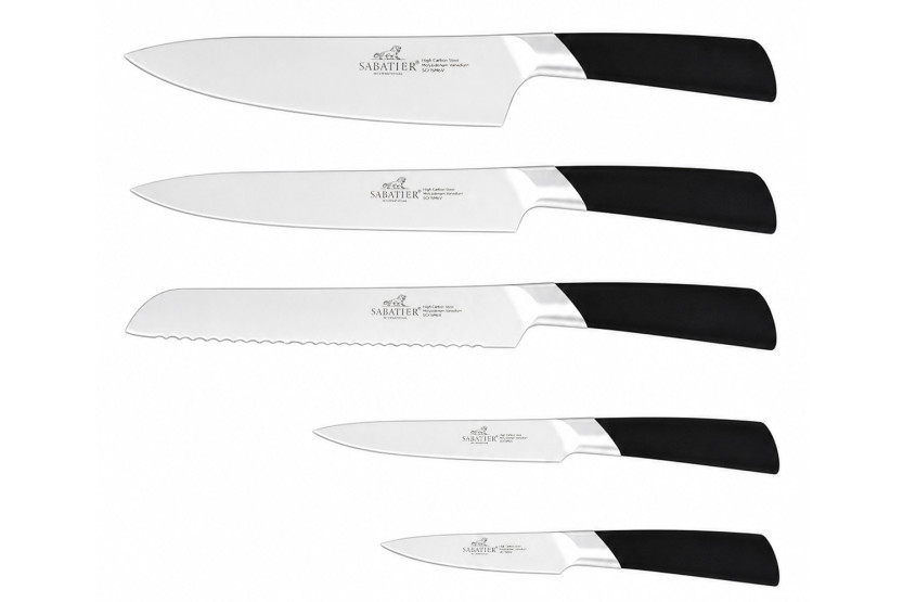 Bloco Sabatier International Auckland, em pinho e madeira de seringueira + 5 facas Draco