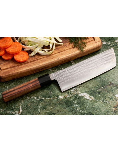 16.5 cm Handcrafted Japanese Nakiri Knife by Yu Kurosaki Kokusen AS, Hammered Finish