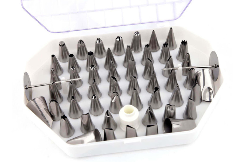 Caja de boquillas de acero inoxidable para decoraciones finas: 26 o 52 boquillas