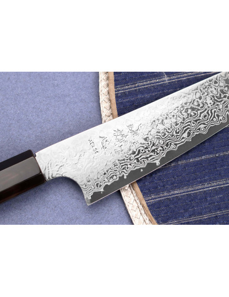 Faca universal japonesa artesanal Hatsukokoro Ginga Damasco, de 15 cm, com cabo em ébano