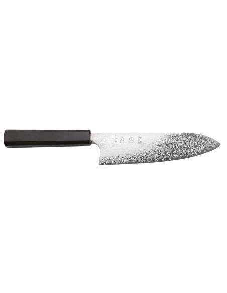 Handgefertigtes japanisches Santoku-Messer „Hatsukokoro Ginga Damas“ (18 cm) mit Griff aus Ebenholz