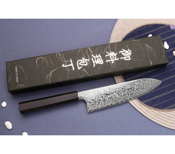 Håndlaget japansk santoku-kniv på 18 cm fra Hatsukokoro Ginga Damas med håndtak i ibenholt 2