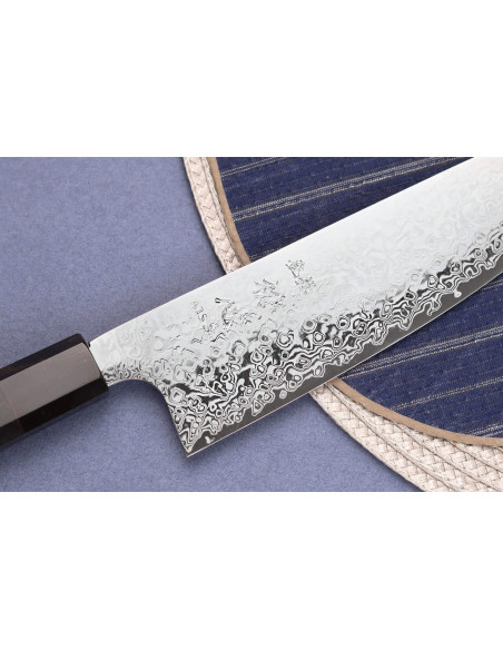 Cuchillo santoku japonés artesanal Hatsukokoro Ginga Damas de 18 cm con mango de ébano