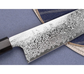 Cuchillo de chef japonés artesanal Hatsukokoro Ginga Damas de 21 cm con mango de ébano 2