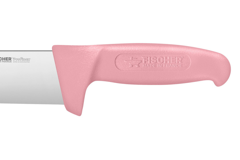 Cuchillo de carnicero Fischer Creative Chef de 30 cm con mango sobremoldeado en color rosa