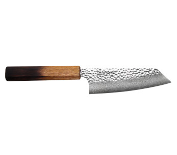 Håndlaget japansk Bunka -kniv, 15 cm, Wusaki Yaketa VG10 damaskus, brent eik