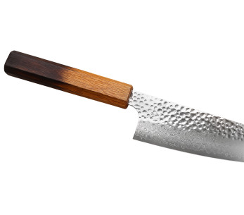 15 cm:n japanilainen käsintehty Bunka -veitsi, Wusaki Yaketa VG10-d amaskiteräs, palanut tammi 2