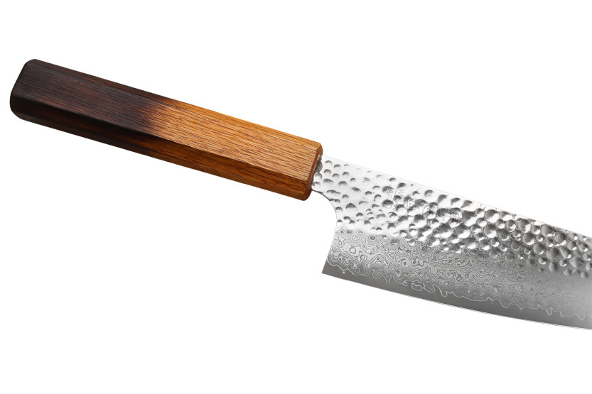 Handcrafted Japanese 15-cm Bunka Knife by Wusaki Yaketa, VG10 Damascus Steel with Burnt Oak Finish