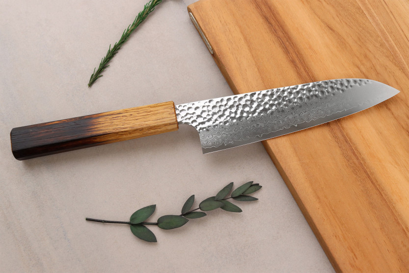 17 cm Handcrafted Japanese Wusaki Yaketa VG10 Damascus Burnt Oak Santoku Knife