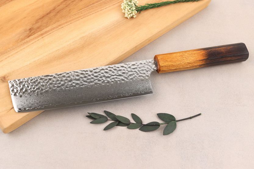 17 cm Handcrafted Japanese Wusaki Yaketa VG10 Damascus Burnt Oak Nakiri Knife