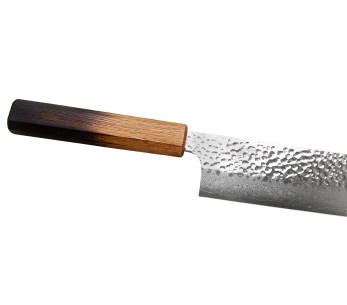 Cuchillo nakiri japonés artesanal Wusaki Yaketa de 17 cm, acero VG10 damasco y roble quemado 2