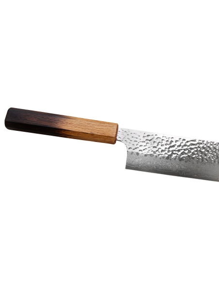 Handgjord japansk nakirikniv, 17 cm, Wusaki Yaketa, VG10-damaststål, bränd ek