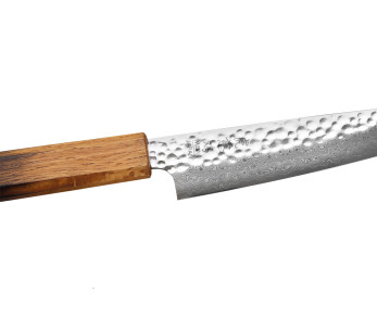 Håndlaget japansk universalkniv, 15 cm, Wusaki Yaketa, VG10 -damaskus, brent eik 2