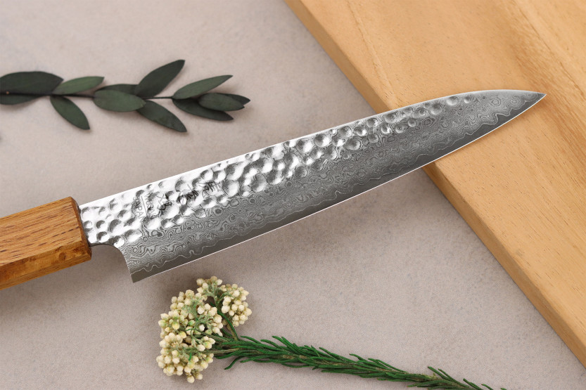 Wusaki Yaketa 15 cm Handcrafted Japanese Multi-Purpose Knife, VG10 Damascus Steel, Burnt Oak Finish
