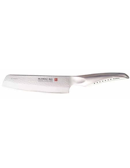 Coltello santoku giapponese Global Sai M06, lama martellata da 15 cm