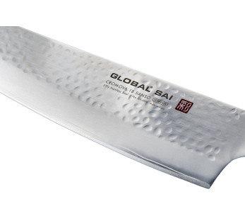 Global Sai M06 japansk santoku-kniv, hamret blad, 15 cm 2
