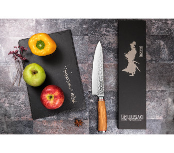 Wusaki Damaskus kockkniv 10Cr 20cm olivträhandtag 2