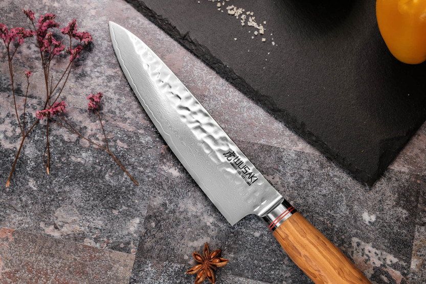 Wusaki Damascus kokki ' s veitsi 10Cr 20cm oliivipuu kahva