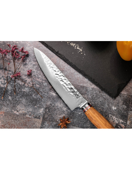 Wusaki Damascus koksmes 10Cr 20cm olijfhouten handvat