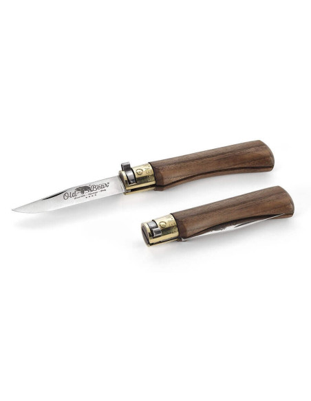 Coltello artigianale Old Bear S, lama in acciaio inossidabile di 7 cm, manico in noce con ghiera