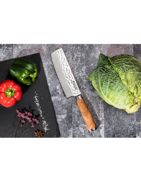 cuchillo nakiri Wusaki Damas 10Cr 17cm manche en olivier