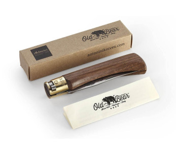 Coltello artigianale Old Bear XS, lama in acciaio inox da 6 cm, manico in noce con ghiera 2