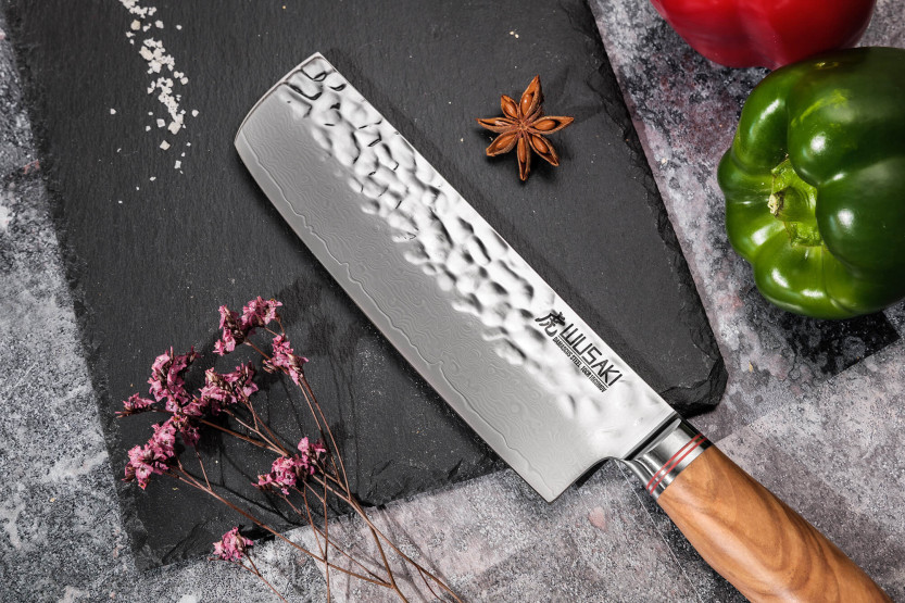 nakiri-kniv Wusaki Damas 10Cr 17cm manche en olivier