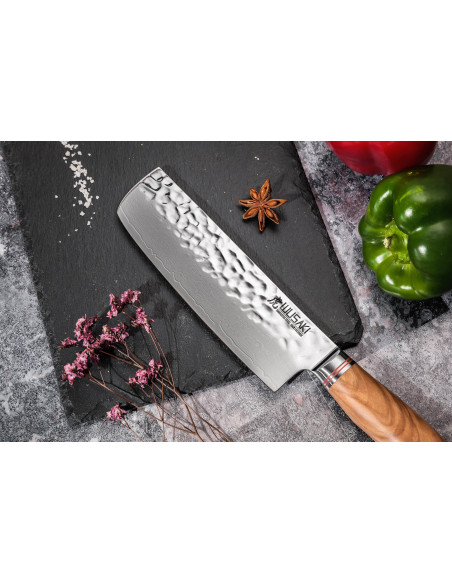 Estojo faca nakiri Wusaki Damas 10Cr 17cm manche en olivier