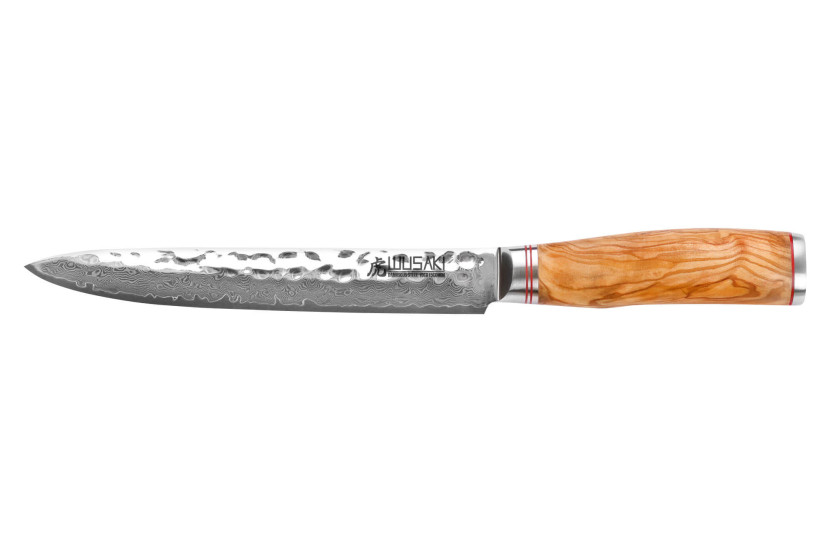 Coltello da intaglio Wusaki Damasco 10Cr 20cm manico in legno d'ulivo