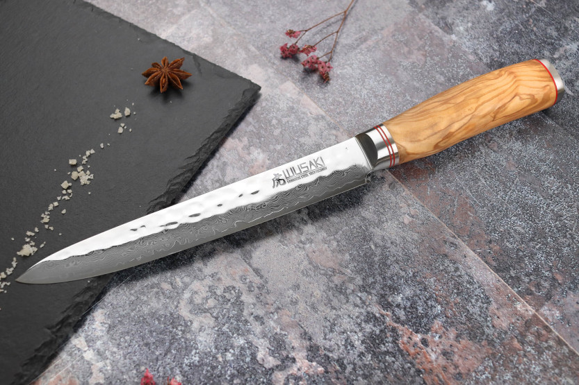 Wusaki Damaskus täljkniv 10Cr 20cm olivträhandtag