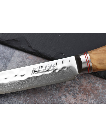 Wusaki Damascus vleesmes 10Cr 20cm olijfhouten handvat
