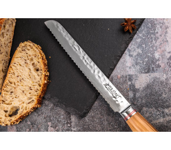 Cuchillo de pan Damasco Wusaki 10Cr 20cm mango de madera de olivo 2