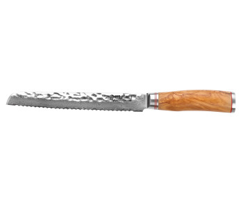 Faca de pão Wusaki Damascus 10Cr 20cm cabo em madeira de oliveira
