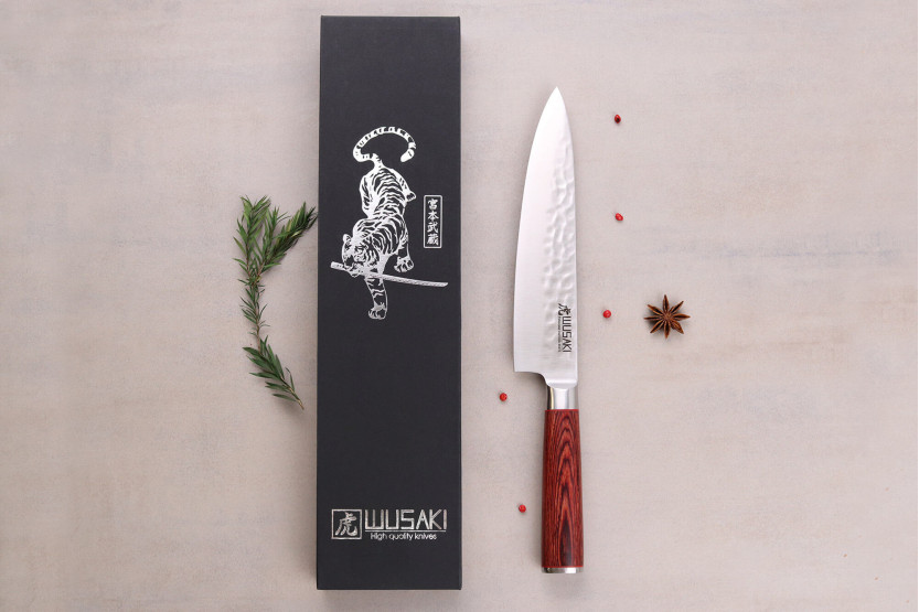 Cuchillo de cocinero Wusaki Pakka X50 20cm mango de pakkawood