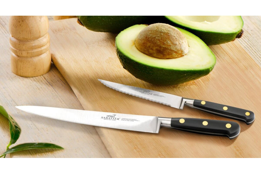 Ideal SABATIER coltello yatagan 100% acciaio inox forgiato rivetti in ottone lama 20cm