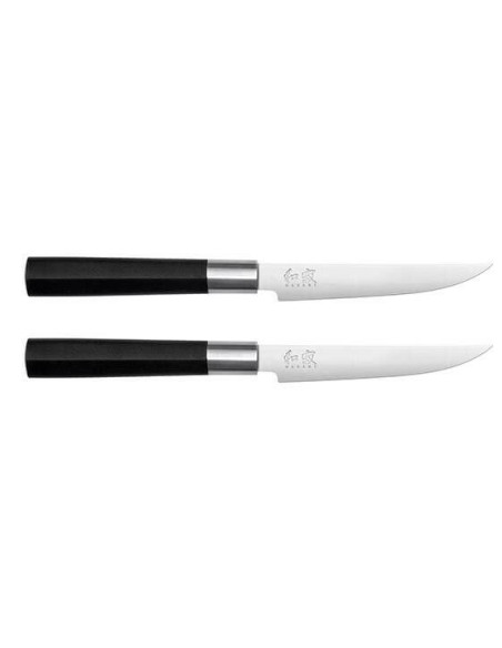 Sett med 2 KAI Wasabi Black japanske biffkniver, blad 11 cm