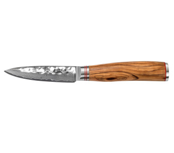 Wusaki Damascus kuorintaveitsi 10Cr 9cm oliivipuun kahva