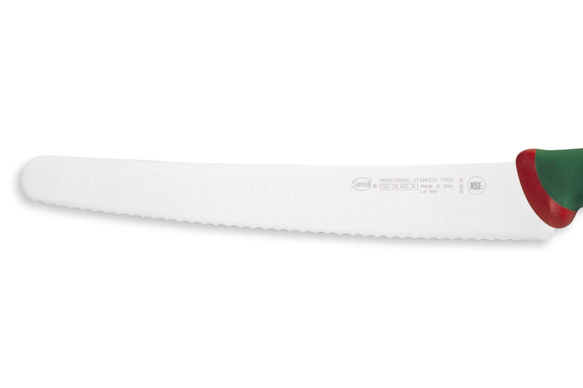 Couteau à génoise professionnel SANELLI Premana lame dentelée 26cm manche vert