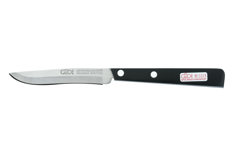 GÜDE Universal bordkniv 10 cm med mikrotannsnitt, svart/hvitt skaft