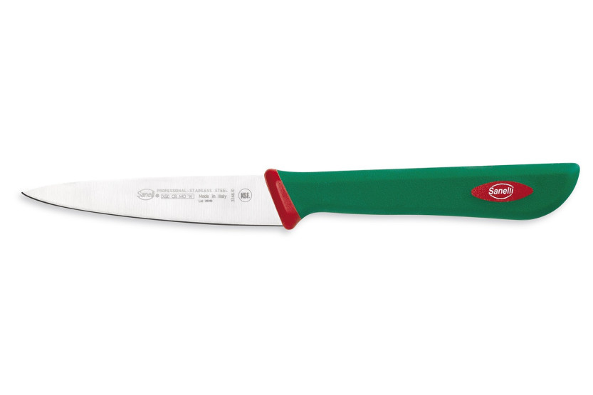 Cuchillo mondador  profesional SANELLI Premana hoja semirrígida de 10 cm, mango verde