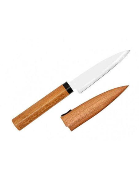 KAI Skalkniv + Skalkniv 9cm Blad Handtag i körsbärsträ + Skyddsslida