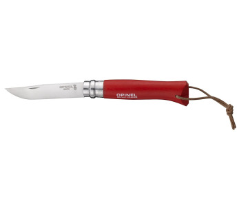 Opinel fällkniv n°08 baroudeur rött handtag