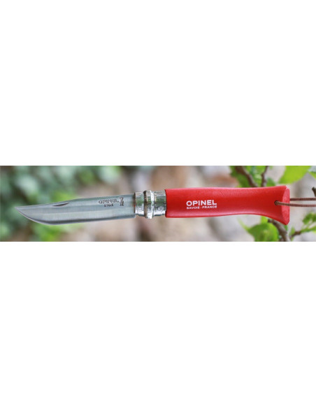 Opinel fällkniv n°08 baroudeur rött handtag