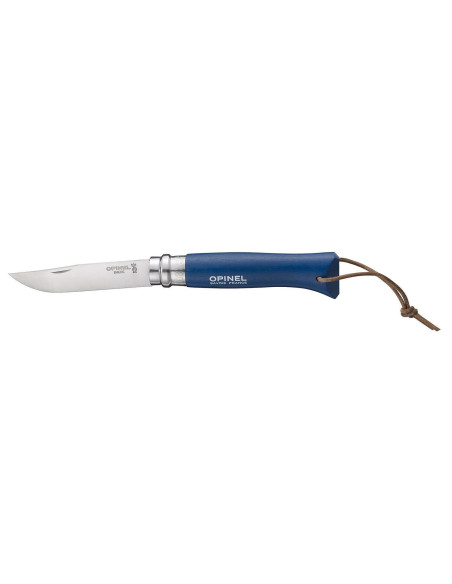 Opinel Taschenmesser n°08 Baroudeur blauer Griff + Kordel