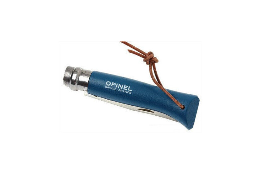 Opinel fickkniv n°08 Baroudeur blått handtag + sladd